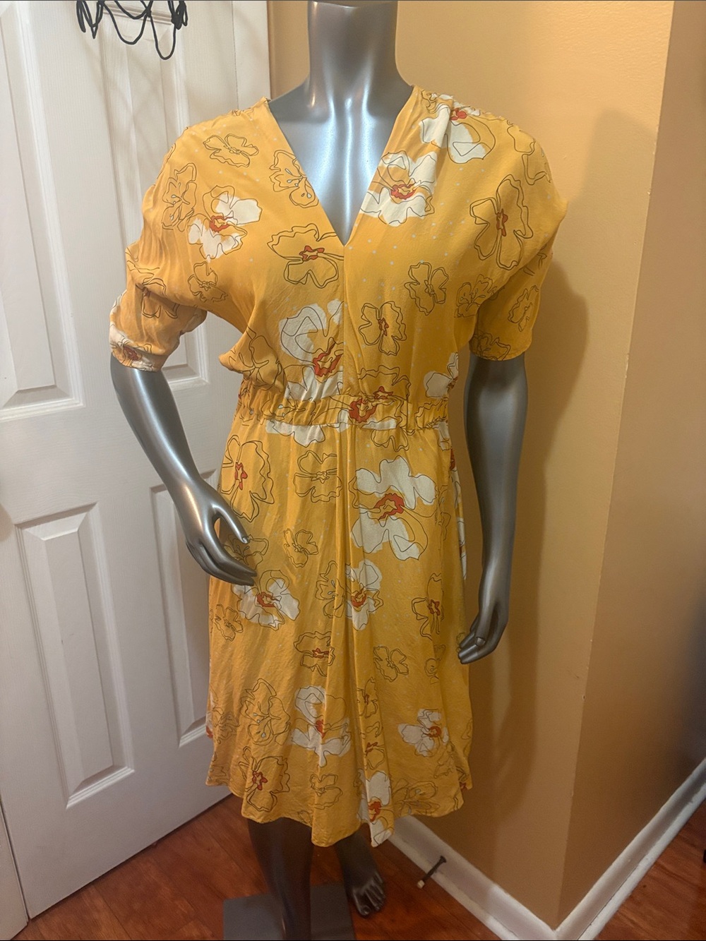 Tucker Yellow Floral Midi Dress with White & Orange Blooms